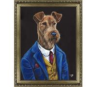 Artko Artistic Dog in Suit Framed Print Wall Art - 'Fergus Fleabag' by Louise Brown - Quirky Animal Themed Artwork - Ready to Hang Home Décor - 45cm x 35cm