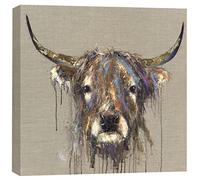 Artko Artistic Highland Cow Canvas Wall Art - 'Faithful' by Louise Luton - Farm Animal Themed Artwork - Ready to Hang Home Décor - 40cm x 40cm