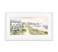 Artko Coastal Beach Framed Print Wall Art - ‘Sea View Cottage’ by Richard Macneil - Tranquil Seaside Picture - Ready to Hang Home Décor - 49 x 29 cm