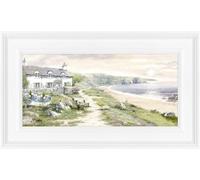 Artko Coastal Cottage Framed Print Wall Art - Scenic Home Decor - Richard Macneil Artwork - Ready to Hang 'Sea View Cottage' Painting - 49 x 29cm