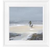 Artko Coastal Dog Walk Framed Print Wall Art - ‘Beach Walk I’ by Janet Gammans - Tranquil Seaside Picture - Ready to Hang Home Décor - 39 x 39 cm