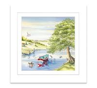 Artko Countryside Bunny Rabbit Framed Wall Art - 'Carrot Cruise' by Catherine Stephenson - Whimsical Animal Print - Ready to Hang Home Décor - 33cm x 33cm