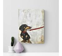 Artko Dachshund Dog Canvas Print Wall Art - Dog Themed Home Decor - Victoria Coleman Artwork - Ready to Hang 'Battle of Wills' Painting - 30 x 40cm