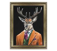 Artko Deer in Three Piece Suit Framed Wall Art - 'Gentleman Stag' by Louise Brown - Charming Animal Print - Ornate Ready to Hang Home Décor - 45cm x 35 cm