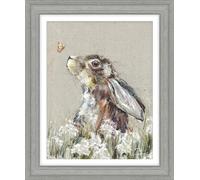 Artko Hare & Wildflowers Framed Print Wall Art - 'Bella' by Nicola Jane Rowles - Contemporary Wildlife Picture - Ready to Hang Home Décor - 35cm x 29cm