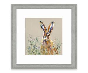 Artko Hare & Wildflowers Framed Print Wall Art - 'Spring Meadow' by Louise Luton - Wildlife Themed Artwork - Ready to Hang Animal Home Décor - 35cm x 35cm