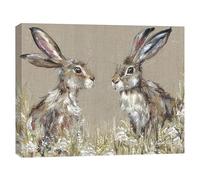 Artko Hares and Wildflowers Canvas Print Wall Art - Animal Themed Home Decor - Nicola Jane Rowles Artwork - Ready to Hang 'Hartley & Harriet' Painting - 30 x 40cm