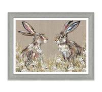 Artko Hares & Wildflowers Framed Wall Art - 'Hartley & Harriet' by Nicola Jane Rowles - Charming Animal Print - Ready to Hang Home Décor - 45cm x 35 cm