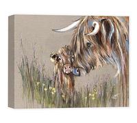 Artko Highland Cows Canvas Wall Art - 'Heather & Buttercup' by Louise Luton - Charming Animal Print - Ready to Hang Home Décor - 40cm x 30 cm