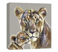 Artko Lion and Cub Canvas Print Wall Art - Contemporary Animal Themed Home Decor - Louise Luton Artwork - Ready to Hang 'Majestic Bonds' Painting - 40 x 40cm