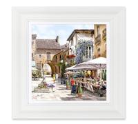 Artko Mediterranean Street Scene Framed Print Wall Art - ‘Courtyard Cafe II’ by Richard Macneil - Rustic Town Picture - Ready to Hang Home Décor - 41 x 41 cm