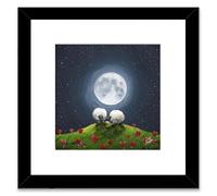 Artko Moonlit Sheep Framed Wall Art - 'Hug Ewe' by Geoff Beckett - Cute Countryside Picture - Ready to Hang Animal Home Décor - 33.5cm x 33.5cm