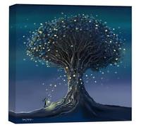 Artko Rabbit, Tree & Lights Canvas Wall Art - 'Follow Your Dream' by Catherine J Stephenson - Magical Night Sky Print - Ready to Hang Home Décor - 40cm x 40cm