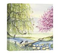 Artko Rabbits and Blossom Tree Canvas Print Wall Art - Animal Themed Home Decor - Catherine Stephenson Artwork - Ready to Hang 'Racing Home' Painting - 40 x 40cm