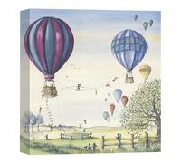 Artko Rabbits and Hot Air Balloons Canvas Print Wall Art - Animal Themed Home Decor - Catherine Stephenson Artwork - Ready to Hang 'Bunny Balance' Painting - 30 x 30cm