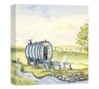 Artko Rabbits & Caravan Canvas Wall Art - 'Gypsy Caravan' by Catherine J Stephenson - Charming Animal Print - Ready to Hang Home Décor - 30cm x 30cm