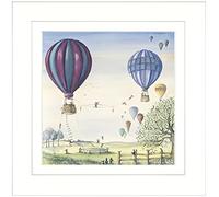 Artko Rabbits & Hot Air Balloons Framed Wall Art - 'Bunny Balance' by Catherine J Stephenson - Whimsical Animal Print - Ready to Hang Home Décor - 33.5cm x 33.5cm