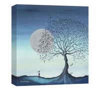 Artko Rabbits, Tree & Moon Canvas Wall Art - 'Hope Moon I' by Catherine J Stephenson - Whimsical Animal Print - Ready to Hang Home Décor - 40cm x 40cm