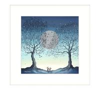 Artko Rabbits Under Moon Framed Print - Hope Moon II Painting by Catherine J Stephenson - Contemporary Animal Themed Artwork - 43.5 x 43.5 cm