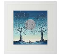 Artko Rabbits Under Moon Framed Print Wall Art - 'Hope Moon II' by Catherine J Stephenson - Contemporary Animal Themed Picture - Ready to Hang Home Decor - 43.5 x 43.5 cm