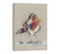 Artko Red Robin Canvas Print Wall Art - Artistic 'Thinking of You' by Nicola Jane Rowles - Charming Garden Bird Print - Ready to Hang Home Décor Painting - 30 x 40cm