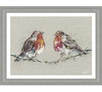 Artko Redbreast Robins Framed Print Wall Art- 'Morning Gossip' by Nicola Jane Rowles - Contemporary Wildlife Picture - Ready to Hang Home Décor - 45cm x 35cm
