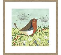 Artko Robin Framed Print Wall Art - Ready to Hang Quirky Garden Bird Themed Home Decor - 'Winter Robin' Painting by Linda Hoskin - 42 x 42cm Framed Picture