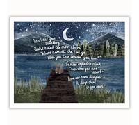 Artko Sentimental Rabbits and Moon Framed Print - 'Together... Even When We're Apart' Thoughtful Words Animal Themed Home Decor - 32 x 42cm - Rabbits at a Lake under Moonlight Framed Picture