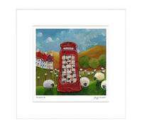 Artko Sheep and Telephone Box Framed Print Wall Art - Ready to Hang Quirky Animal Themed Home Decor - 'Packed In' Painting by Geoff Beckett - 33.5 x 33.5cm Framed Picture