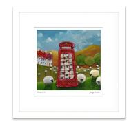 Artko Sheep & Telephone Box Framed Wall Art - 'Packed In' by Geoff Beckett - Quirky British Countryside Picture - Ready to Hang Animal Home Décor - 33.5cm x 33.5cm