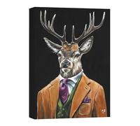 Artko Stag in Suit Canvas Print Wall Art - Animal Themed Home Decor - Louise Brown Artwork - Ready to Hang 'Gentleman Stag' Painting - 30 x 40cm