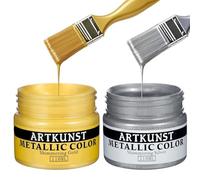 ARTKUNST Acrylic Paint Metallic, 2 Colors Gold, Silver, 110ml Gold Leaf Paint, Non Toxic, Non Fading for Art Painting, Handcrafts, Ideal for Multi-surface, Canvas, Wood, Clay, Metal