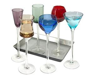 Artland - Long Stem Liqueur Glasses Set - 7 Piece Set of Mult- Coloured Drinking Glasses for Wine, Cocktail, Champagne - Gift Boxed Set