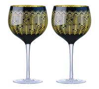 Artland - Midnight Peacock Gin Glasses - Gold & Black - Set of 2-700ml Capacity Per Glass - Detailed and Elegant Gold & Black Feather Design, Perfect Home Bar Addition