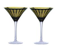 ARTLAND Midnight Peacock Martini Glasses - Gold & Black - Set of 2-250ml Capacity Per Glass - Ideal Cocktail Accessories, Tall Glasses for Margarita and Other Cocktails