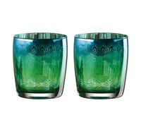 Artland Peacock DOF Tumbler Glass Set of 2, Glass, Turquoise, Tumbler Glass