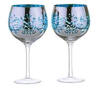 ARTLAND - Set of 2 Filigree Gin Glasses I Blue Electroplated Glasses, Mirrored Silver Finish, Gift Boxed Packaged Gin Gift Set