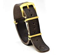 ArtLeatherCraft NATO Watch Strap Zulu Band Leather Military Oiled Long Brown Handmade Stylish Stainless Steel Buckle Choose Size 18mm 20mm 22mm 24mm (yellow gold holders, 18mm)