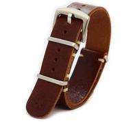 ArtLeatherCraft NATO Watch Strap Zulu Band Leather Military Oiled Long Brown Whiskey Canvas Stylish Stainless Steel Buckle Choose Size 18mm 20mm 22mm 24mm (18mm, Silver)