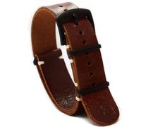 ArtLeatherCraft NATO Watch Strap Zulu Band Leather Military Oiled Long Brown Whiskey Canvas Stylish Stainless Steel Buckle Choose Size 18mm 20mm 22mm 24mm (18mm, Black)