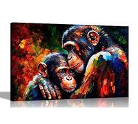 Artley Prints - A Mothers Love Colourful Canvas Pictures for Walls - Art for Living Room Abstract Chimpanzees Prints for Bedroom Large 86 x 61cm (34 x 24 inches) A1