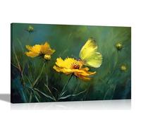 Artley Prints - Abstract Butterfly and Flowers Canvas Wall Art Framed Floral Pictures Contemporary Prints Home Conservatory Large 86 x 61cm (34 x 24 inches) A1