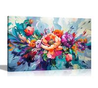 Artley Prints - Abstract Flower Composition Colourful Canvas Wall Art Framed Floral Pictures Contemporary Prints 40 x 30cm (16 x 12 inches) A3