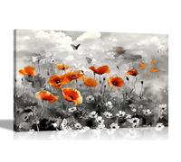 Artley Prints - Abstract Orange Poppy Flowers and Butterflies Canvas Art Pictures Living Room Bedroom Hallway Water Colour Print 86 x 61cm (34 x 24 inches) A1