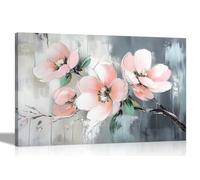 Artley Prints - Abstract Pink Flowers Grey Background Canvas Prints Flower Wall Art Framed Home Decoration Pictures 51 x 35cm (20 x 14 inches)