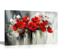 Artley Prints - Abstract Red Flowers Black and White Background Canvas Wall Art Pictures Home Decor Living Room Bedroom Art Pictures 40 x 30cm (16 x 12 inches) A3