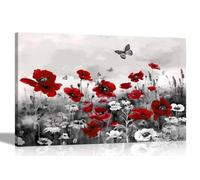 Artley Prints - Abstract Red Poppy Flowers and Butterflies Canvas Wall Art Prints Living Room Bedroom Hallway Decor Pictures 86 x 61cm (34 x 24 inches) A1