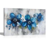 Artley Prints - Abstract Rustic Blue FlowersCanvas Wall Art Prints Modern Framed Floral Pictures For Office Home Hallway Conservatory 60 x 40cm (24 x 16 inches) A2