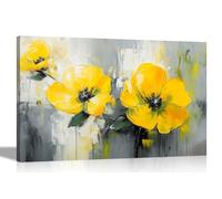 Artley Prints - Abstract Yellow Flower on Branch Canvas Prints Home Office Conservatory Nature Wall Art Ready to Hang Pictures 60 x 40cm (24 x 16 inches) A2