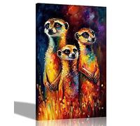Artley Prints - Adorable Meerkat Family Abstract Canvas Prints - Colourful Wall Art for the Living Room, Home, Bedroom 51 x 35cm (20 x 14 inches)
